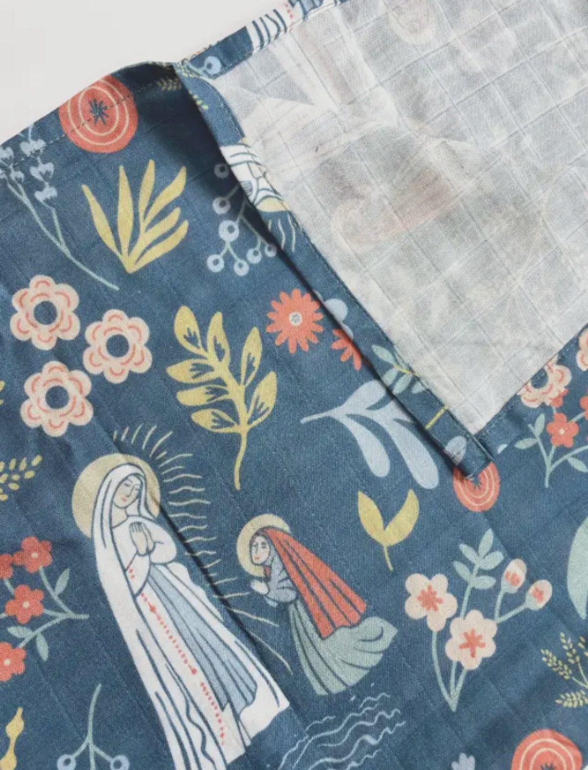 Our Lady of Lourdes and St. Bernadette Muslin Swaddle Blanket