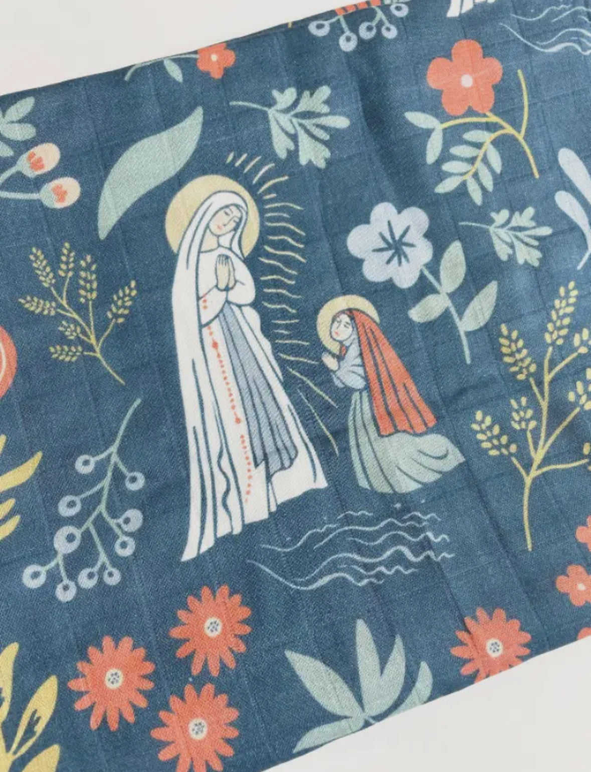 Our Lady of Lourdes and St. Bernadette Muslin Swaddle Blanket