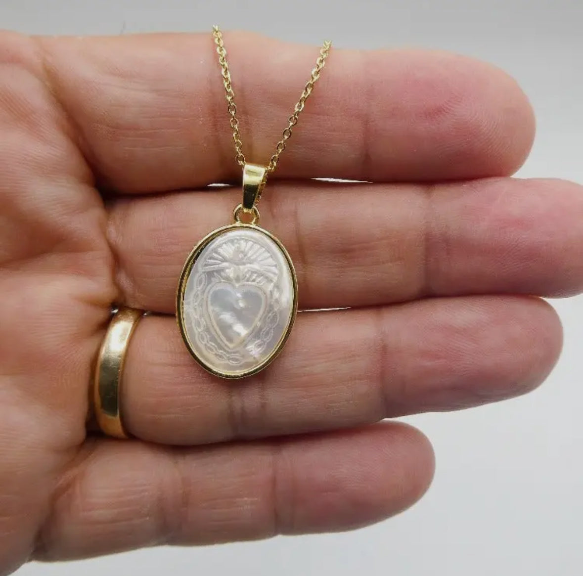 Mother of Pearl Sacred Heart Necklace