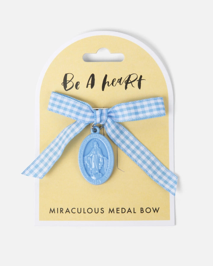 Miraculous Medal Blue Gingham Petite Bow