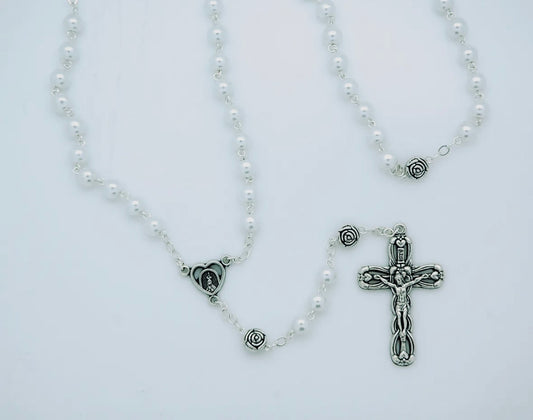 White Glass Pearl Rosary