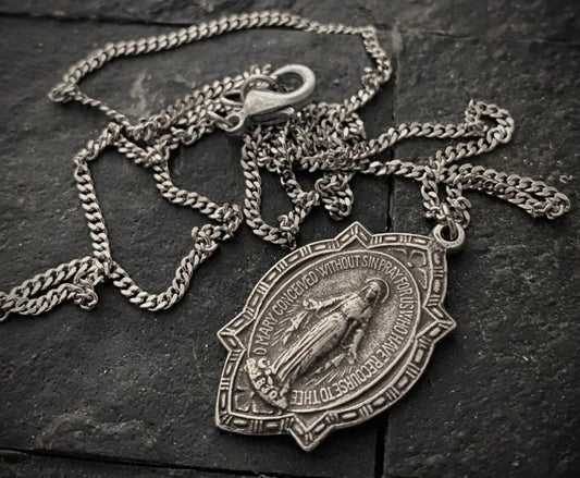 Miraculous Medal Blessed Mother Men's Chain