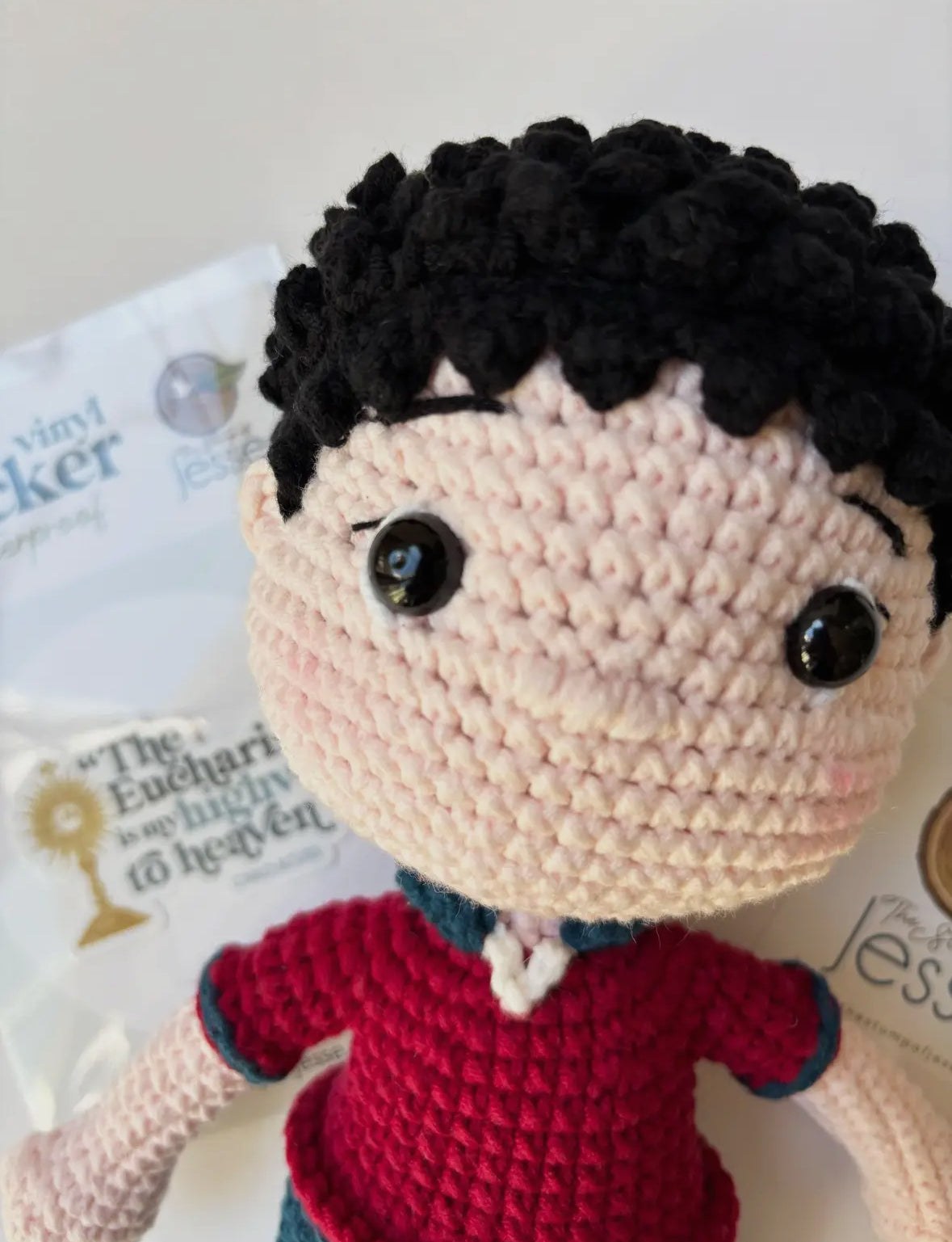 St. Carlo Acutis Crochet Doll and Sticker