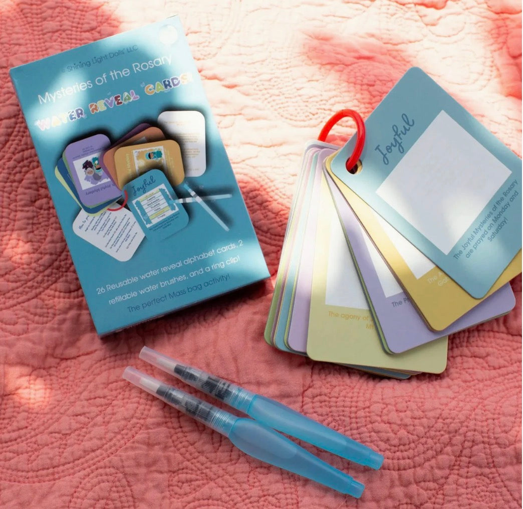 Mysteries of the Rosary Water Reveal Cards