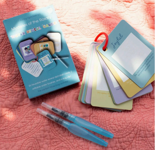 Mysteries of the Rosary Water Reveal Cards