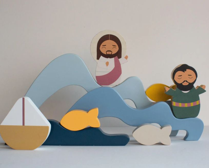 Jesus & St. Peter Walk on Water Wooden Wave Stacker Toy